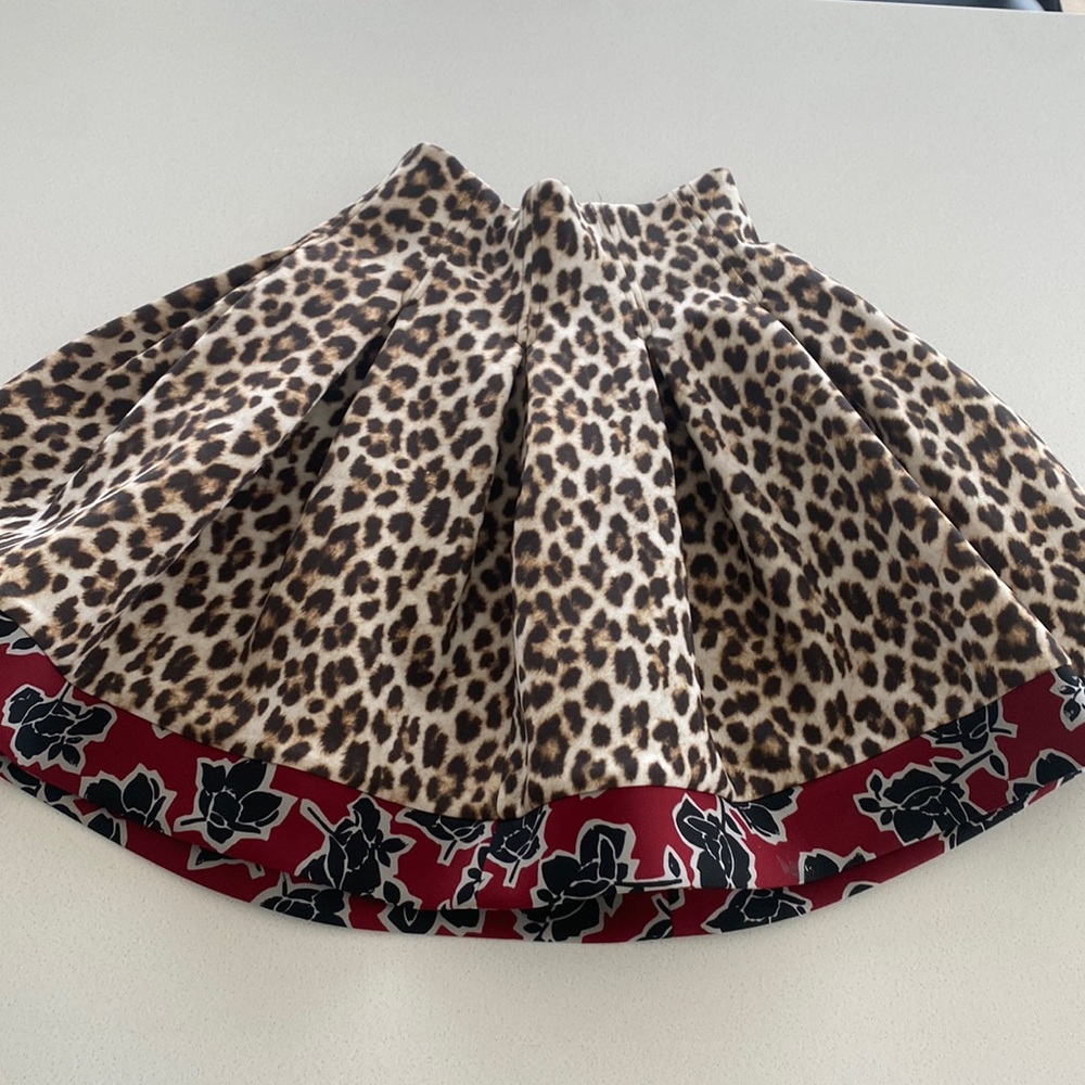 MonnaLisa Leopard & Floral Print Neoprene Scuba made in Italy swing mini skirt